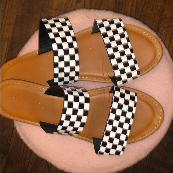 black and white checkered sandals